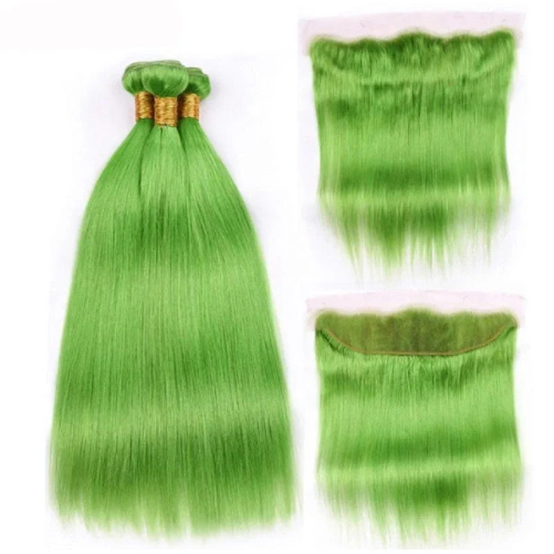 Elfriede #Light Green Straight Colored Hair Bundles with