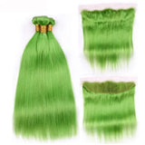 Elfriede #Light Green Straight Colored Hair Bundles with