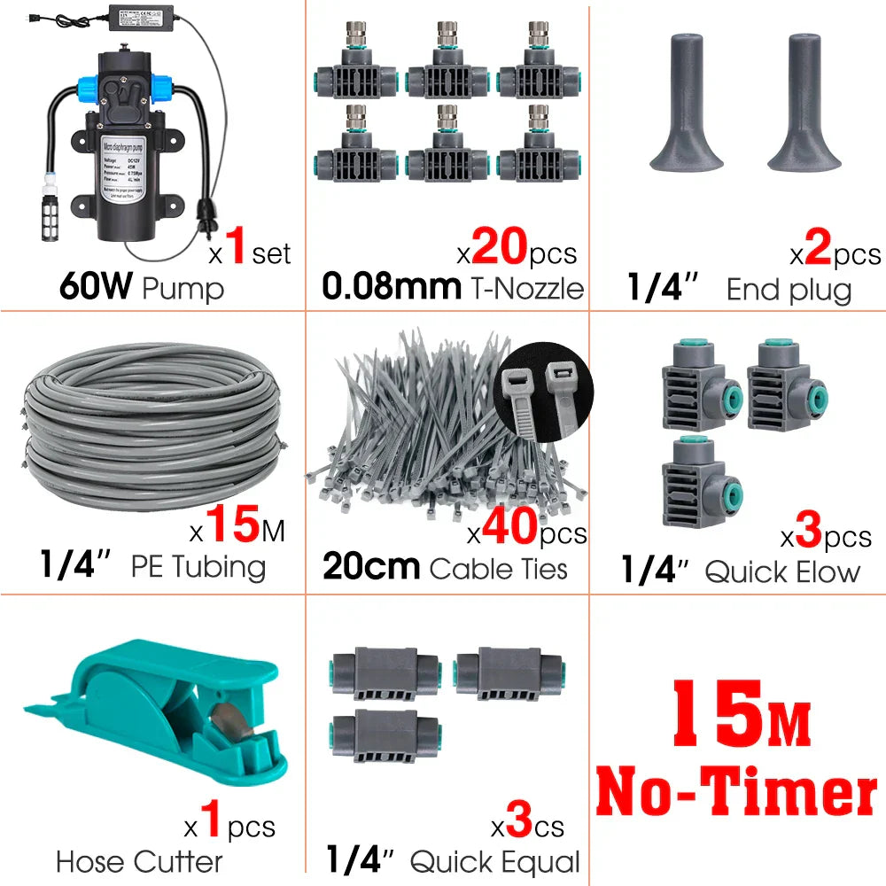 60W Self-Priming Pressurize Pump Mist Nozzle Watering System