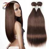 Brown Straight Human Hair 2/3 Bundles with 4x4