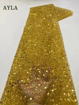 5 Yards Tulle Net African Lace Fabric Beaded