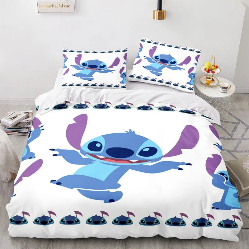 Disney Stitch Cartoon 3D Printed Bed Sheets Three-piece