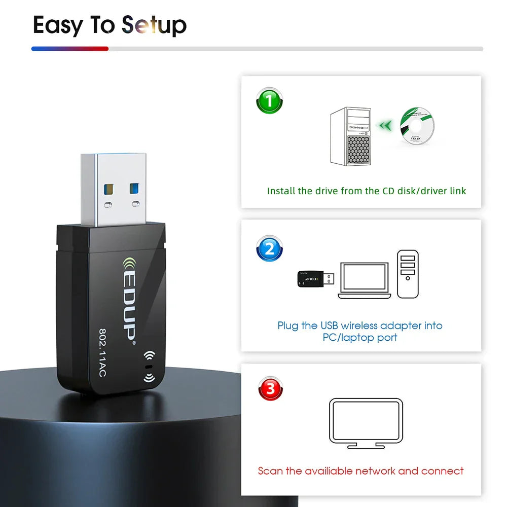 EDUP 1300Mbps Mini USB WiFi Adapter Dual Band