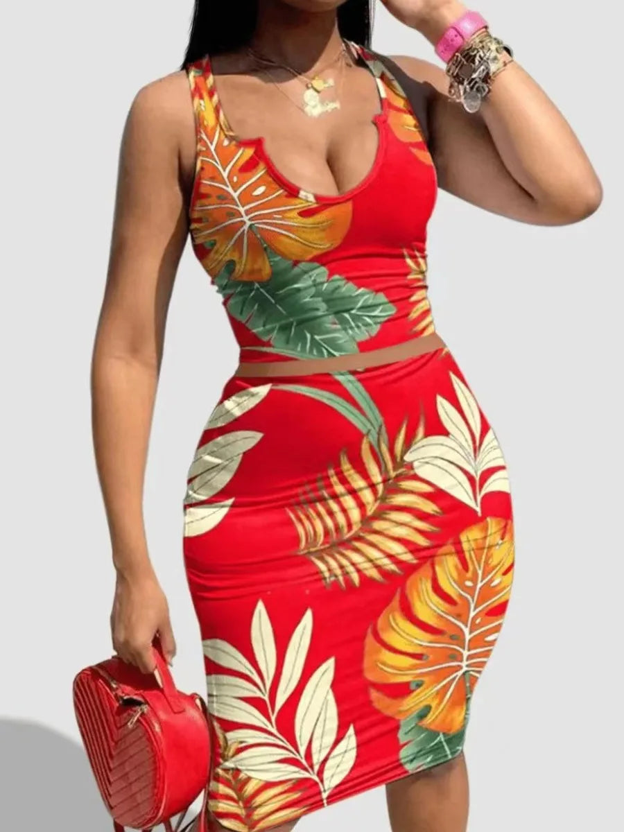 LW Plus Size Cami Floral Print Skirt Set
