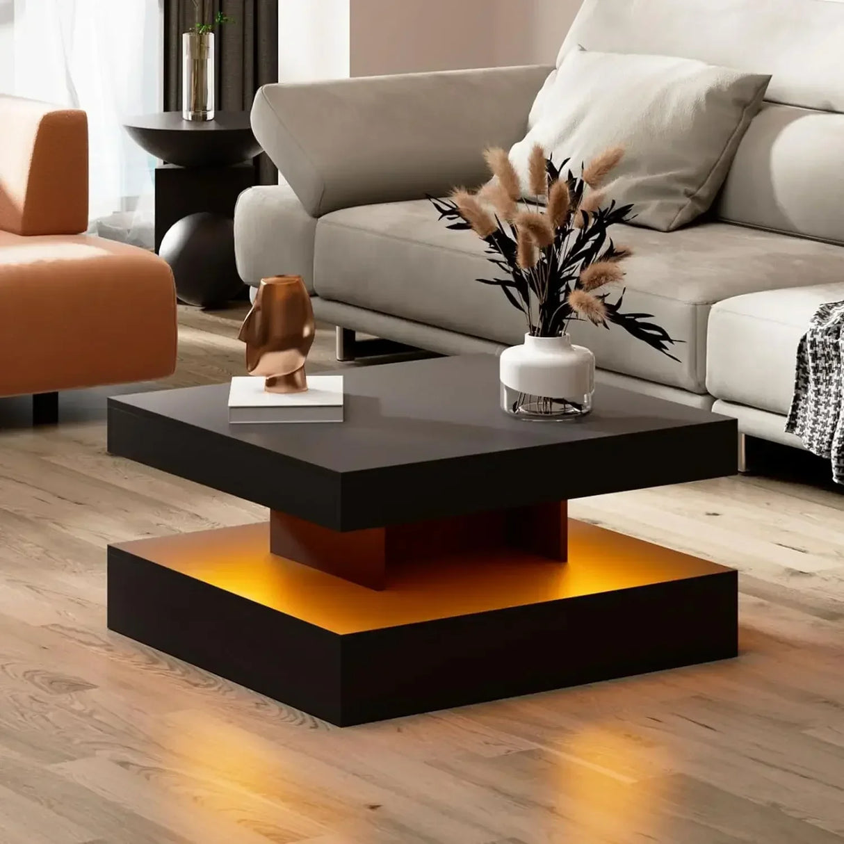 Black LED Coffee Table for Living Room Restaurant
