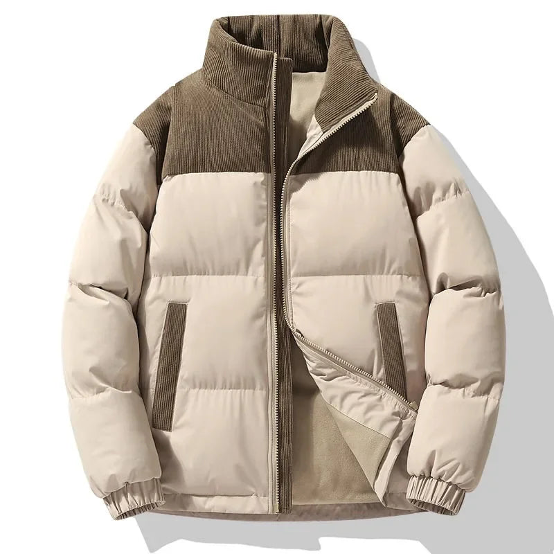 Winter Down Cotton Jacket Men Women Corduroy Patchwork
