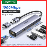 UGREEN USB Ethernet Adapter 1000/100Mbps USB3.0 HUB RJ45