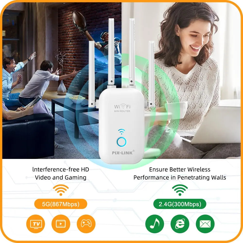 PIX-LINK AC27 1200Mbps WiFi Extender 2.4 & 5GHz