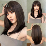 ALAN EATON Chestnut Brown Wavy Synthetic Wigs with