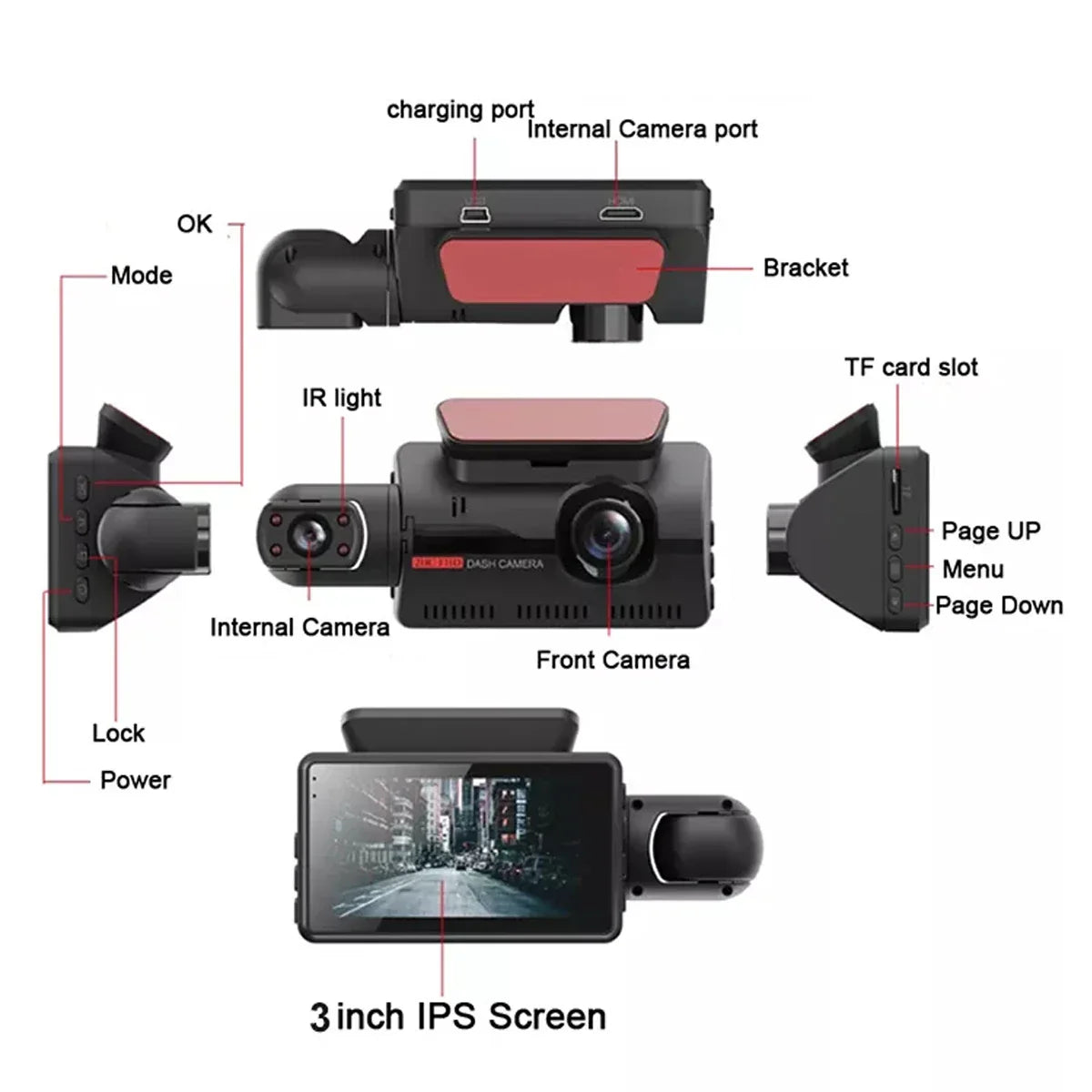 Dash Cam Car Dashboard Camera Car DVR3" Lens