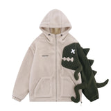 Men Hooded Fleece Lambswool Parkas Jacket Vintage Dinosaur