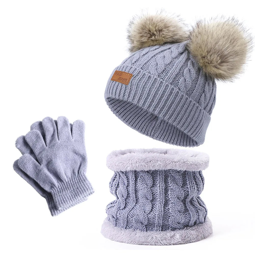 Baby Warm Winter Hats Scarf Gloves 3pcs Set