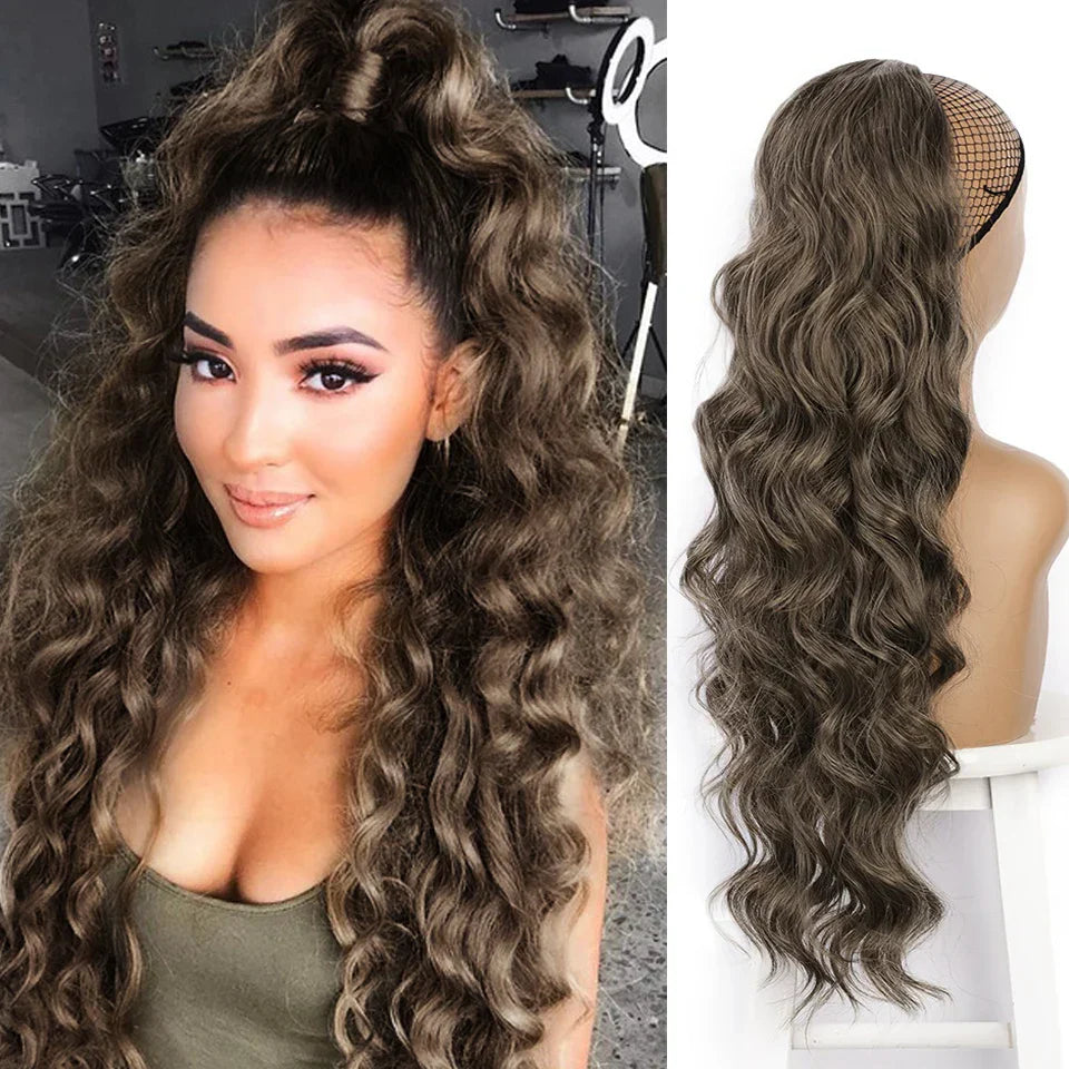 Vigorous Synthetic Long Body Wavy Drawstring Ponytail for