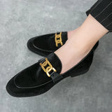 New Men Black Green Metal Buckle Corduroy Oxfords
