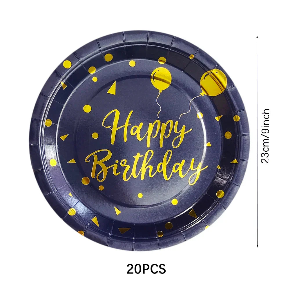 Dark Blue Gold Dot Disposable Tableware Set Paper