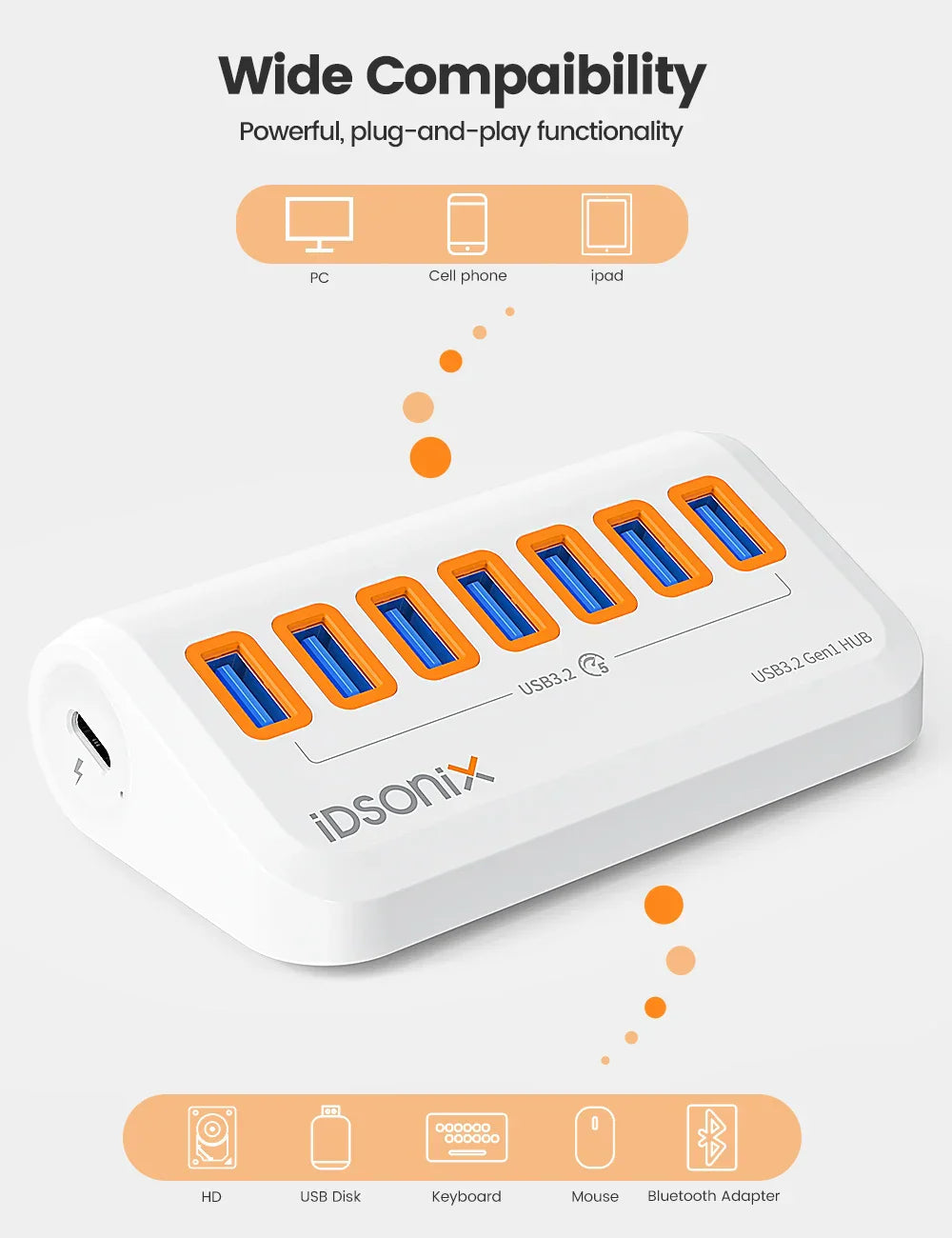 iDsonix USB Splitter USB 3.2 Hub 10Gbps Type