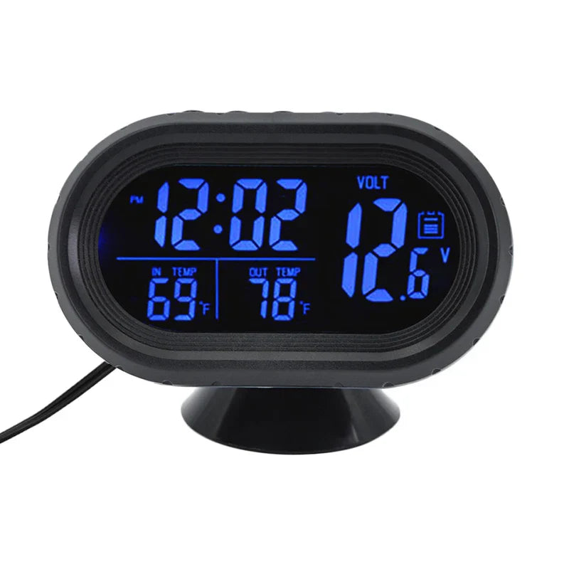 Digital Car Clock Dual Thermometer Battery Voltmeter Voltage Luminous Electronic Clock Car DC 12/24V Interior Accessories 4 IN 1