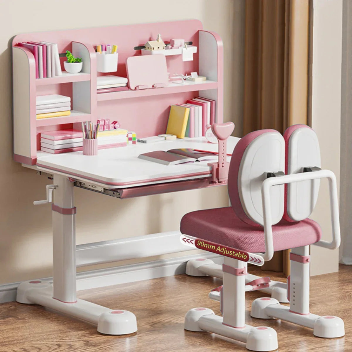 Kids Study Desk and Chair Set, Height Adjustable