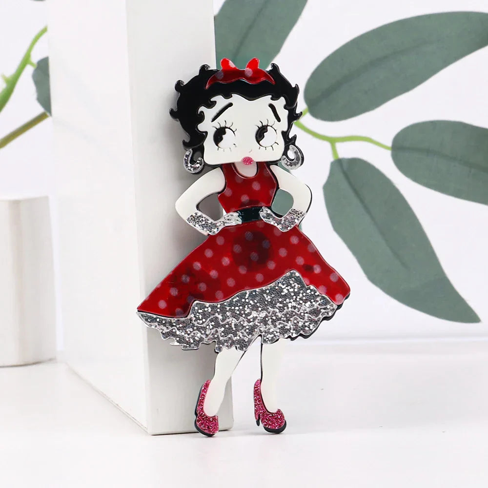FishSheep Cute Acrylic Cartoon Girl Figure Brooches Pins