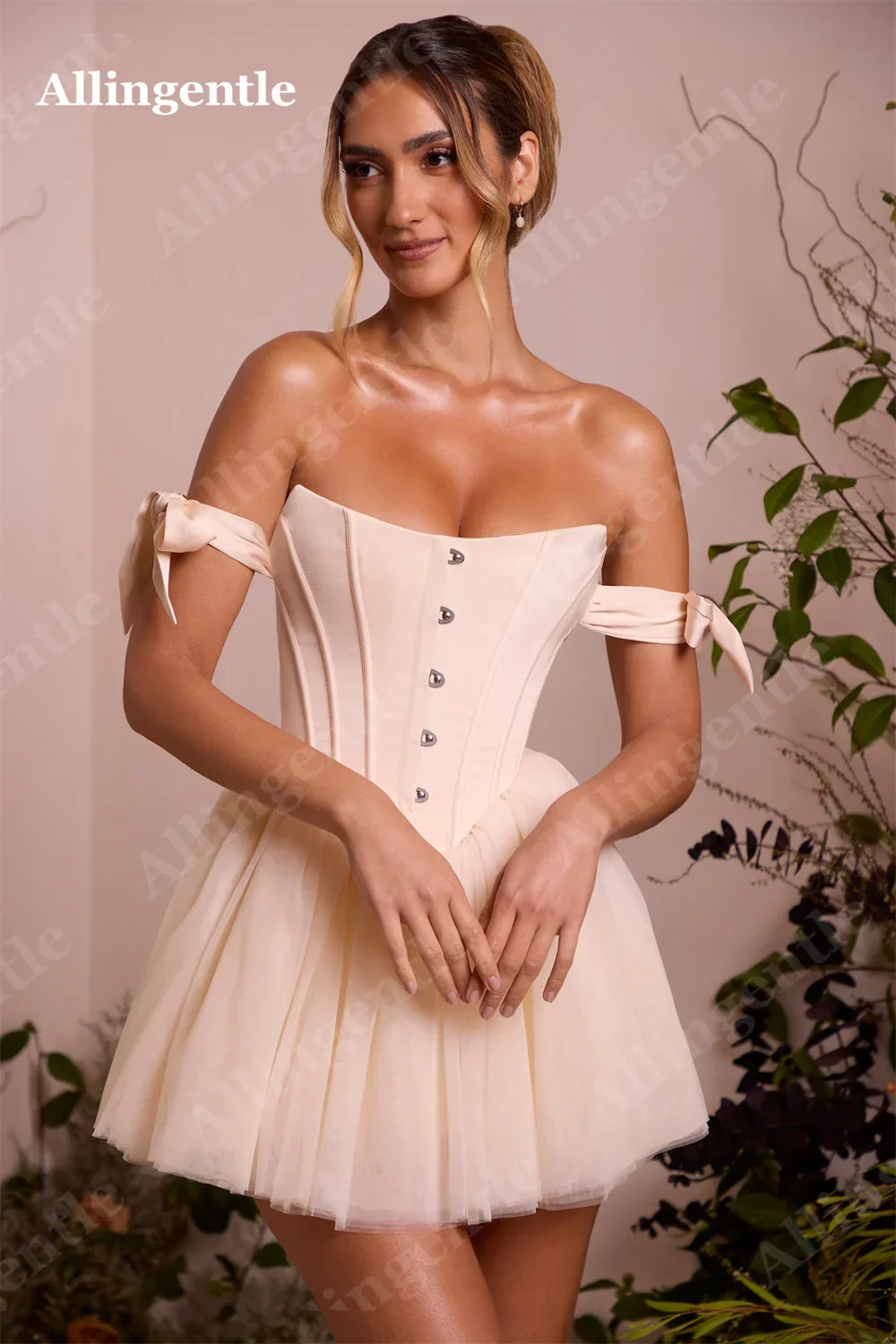 Allingentle Blush Pink Off Shoulder Homecoming Dresses 2024