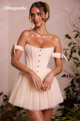 Allingentle Blush Pink Off Shoulder Homecoming Dresses 2024