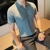 Premium Diamond Plaid Jacquard Knitted POLO Shirt Men's