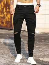 Streetwear Fashion Black Ripped Skinny Jeans Men Slim