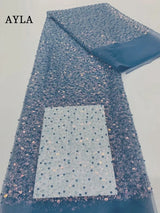 5 Yards Tulle Net African Lace Fabric Beaded