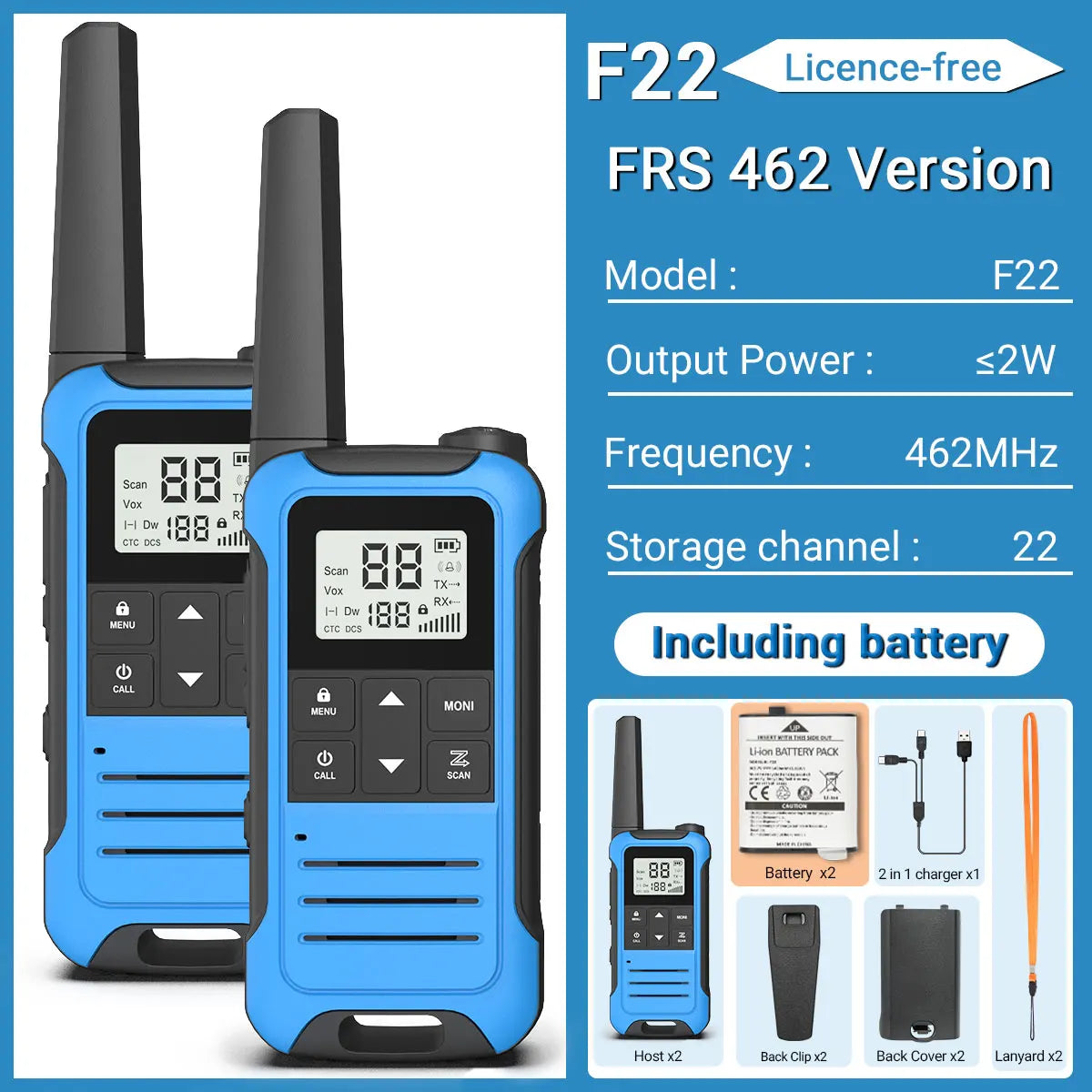 2PCS Baofeng F22 Walkie Talkie Portable Mini Communication