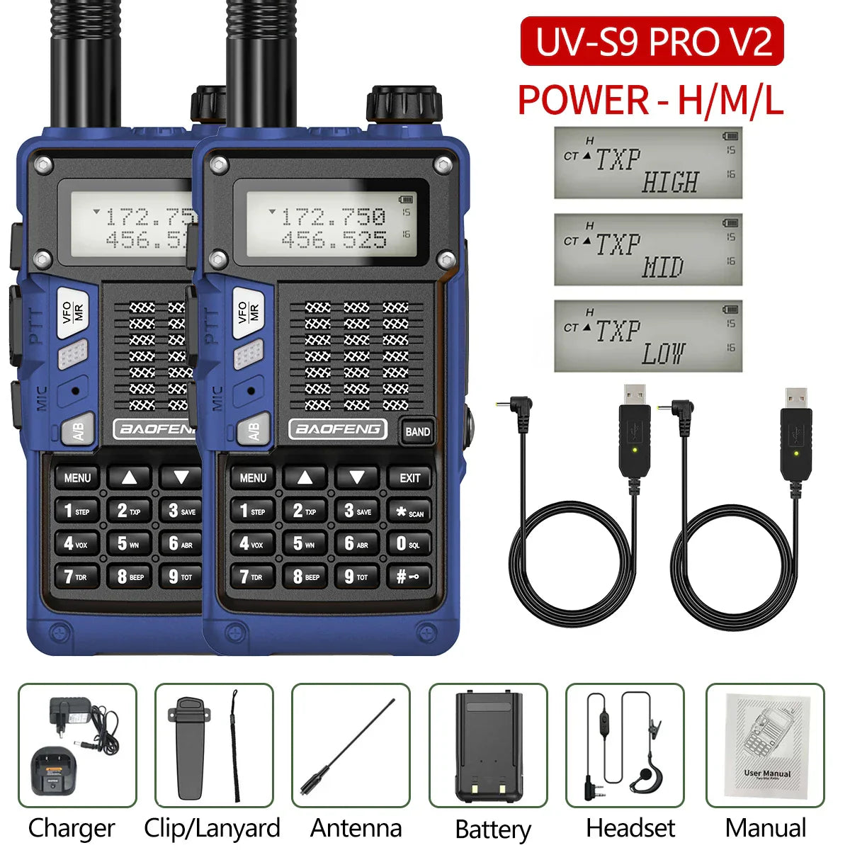 2PCS BaoFeng UV-S9 Pro V2 Walkie Talkie 10KM