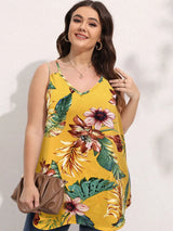 Polyester Plus Size Womens Curvy Print Sunflower Pleated