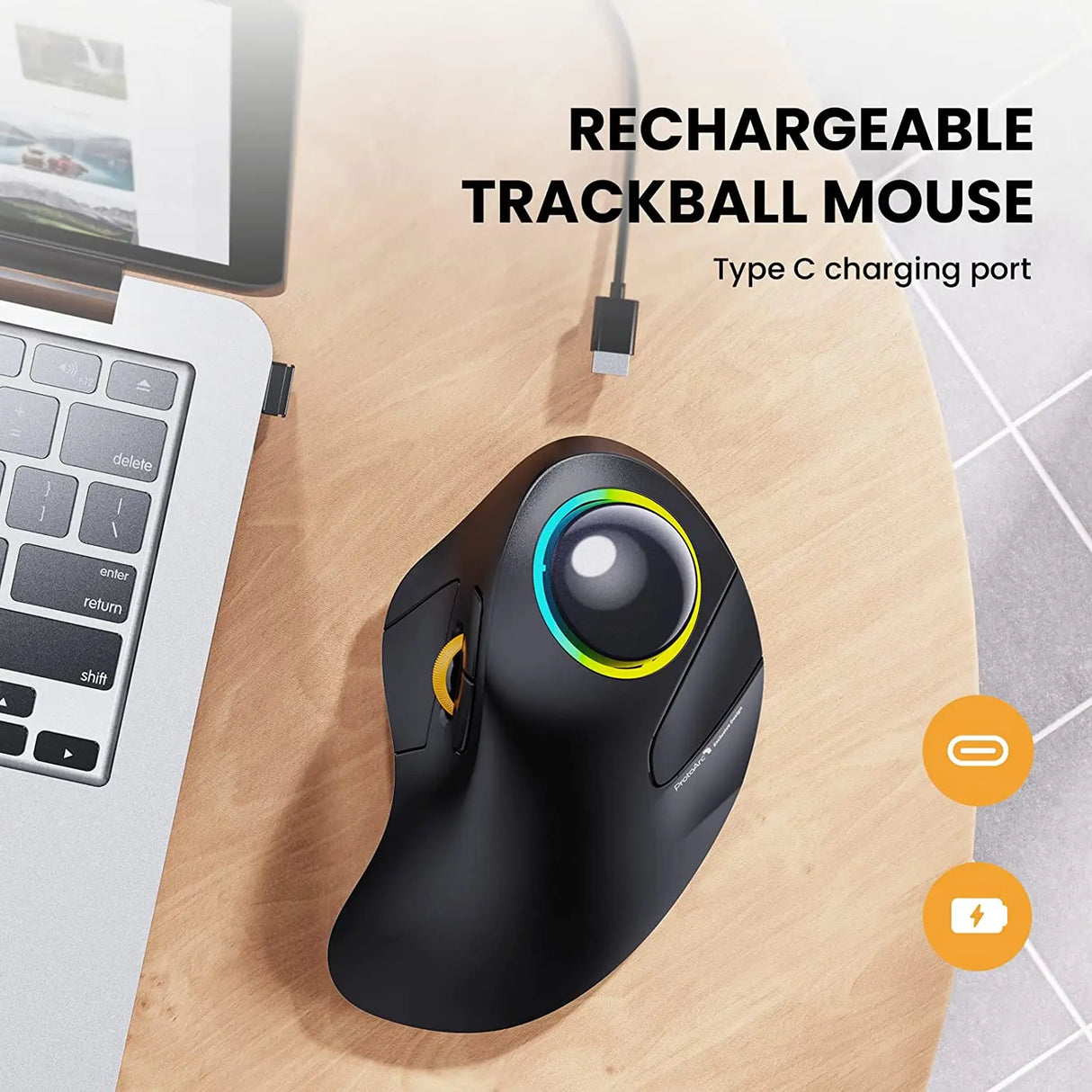 ProtoArc EM03 Wireless Bluetooth Trackball Mouse Rechargeable Ergonomic