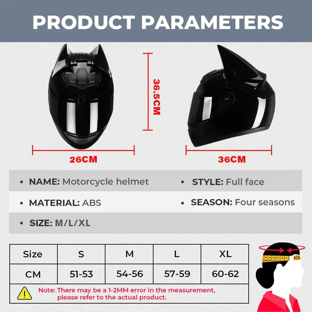 Motorcycle Helmet Full Face Bat Ears For Man Detachable Horns Summer Breathable Motorcross Racing MotorBike Safety Moto Helmets