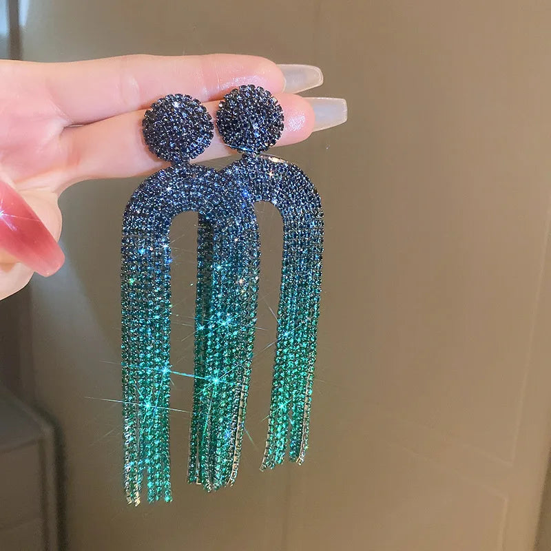 Fashion Statement Earring Long Full Rhinestone Big Earrings