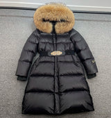 Janveny Large Real Raccoon Fur Hooded Shiny Waterproof