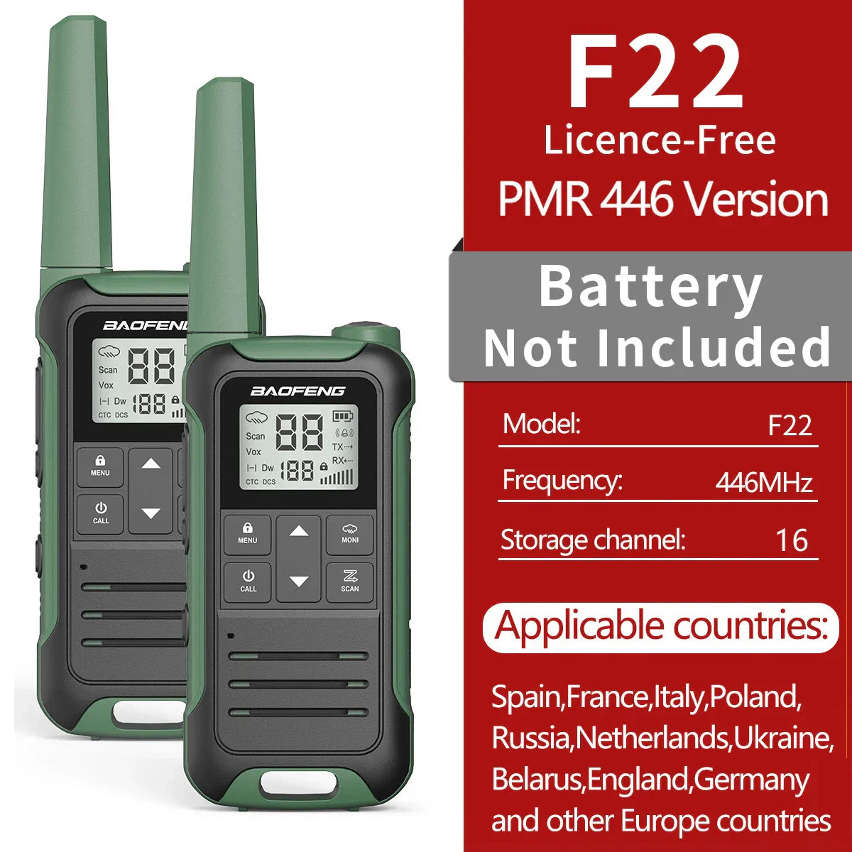 2pcs Baofeng F22 PMR446 FRS Mini Communication Radio