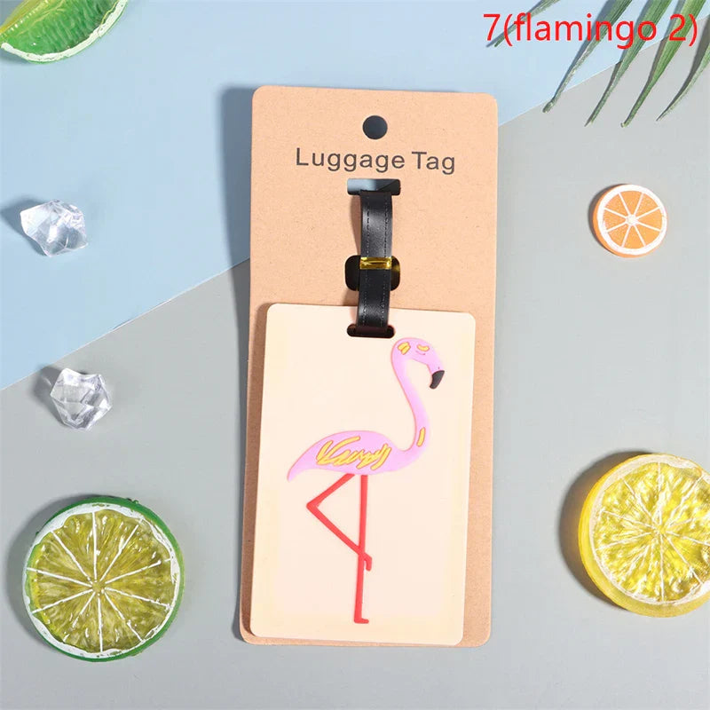 1PC Cute Cartoon Hawaiian Flamingo Silicone Luggage Tag