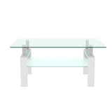 Rectangle Tempered Glass Coffee Table Metal Tube Legs