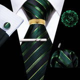 Barry.Wang Silk Mens Tie Hanky Cufflinks Clip Brooch