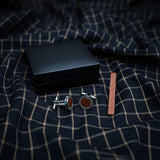 French Cufflinks Tie Clip Set Square Grid Round