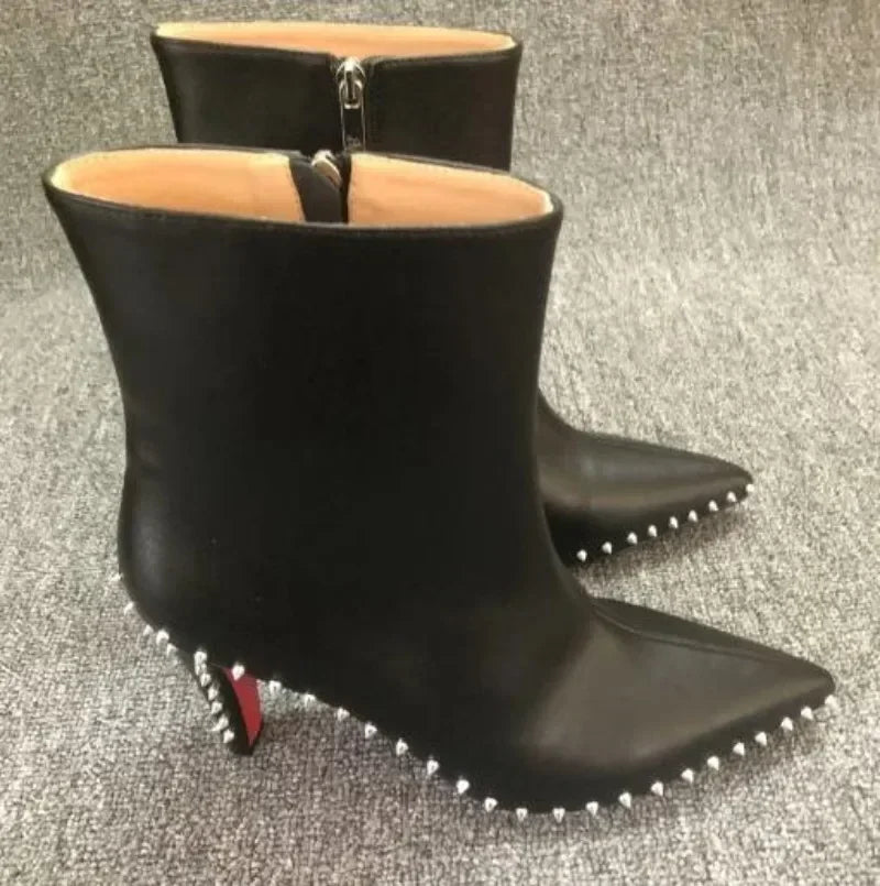 2024 Women's Red Bottom Ankle Boots with Rivets