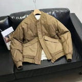 Winter Big Pocket Zipper Down Jacket Warm Vintage