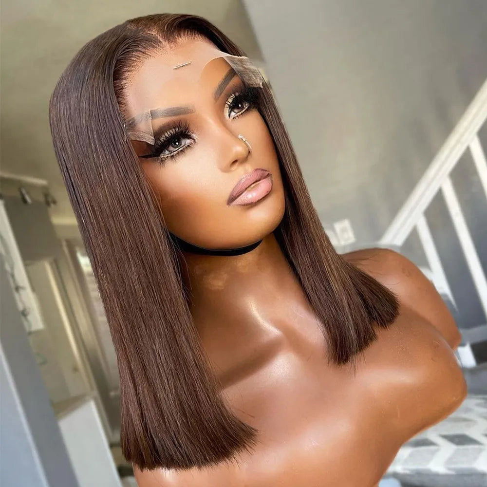 Brown Short Bob Wigs Human Hair 13x4 Hd