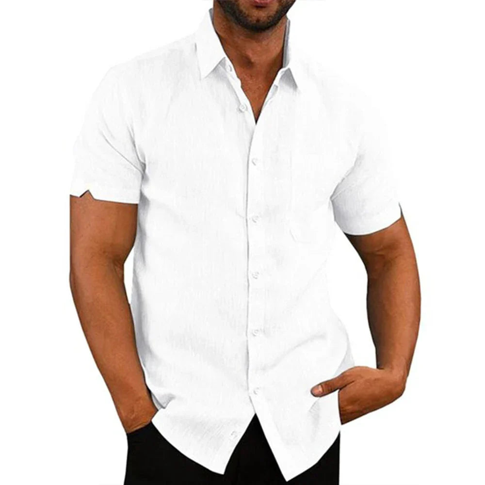 Cotton Linen Hot Sale Men's Short-Sleeved Shirts Summer