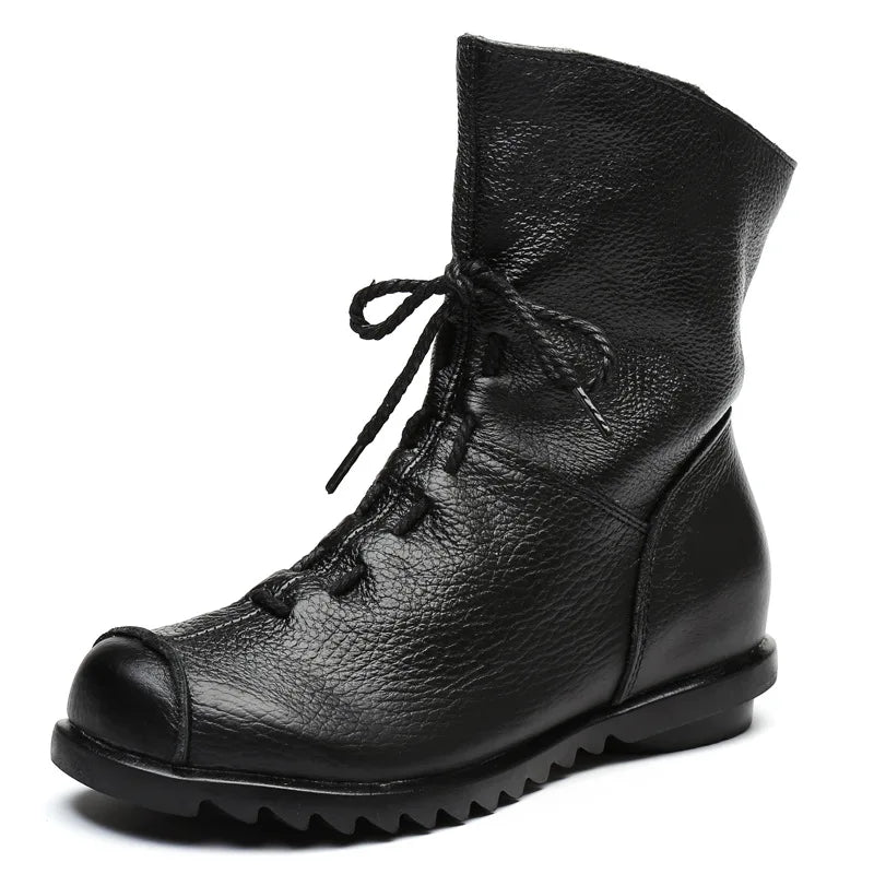 Women Shoes Retro Original Leather Short Boots Warm