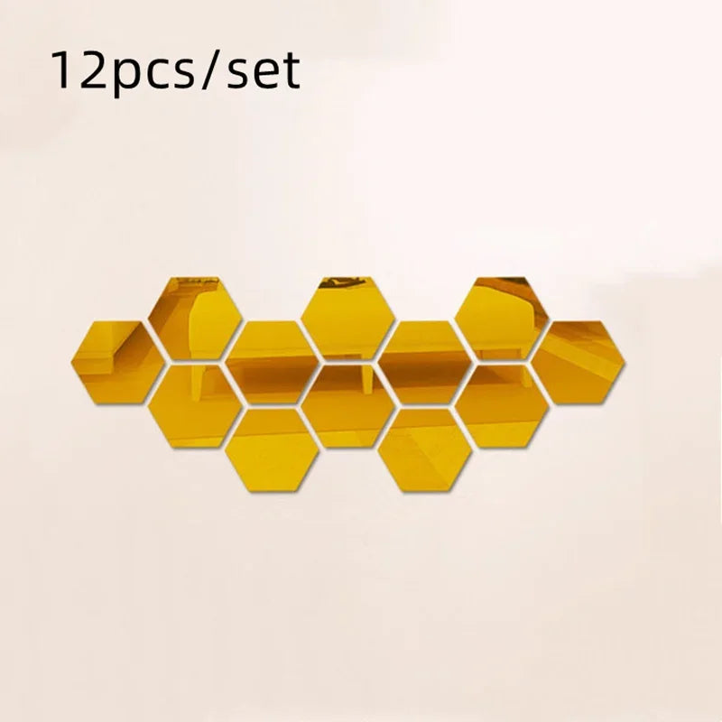 Ornaments 3D Mirror Wall Mirror Stickers Hexagon Art