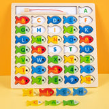 Montessori Baby Wooden Magnetic Fishing Toys Letter Cognition