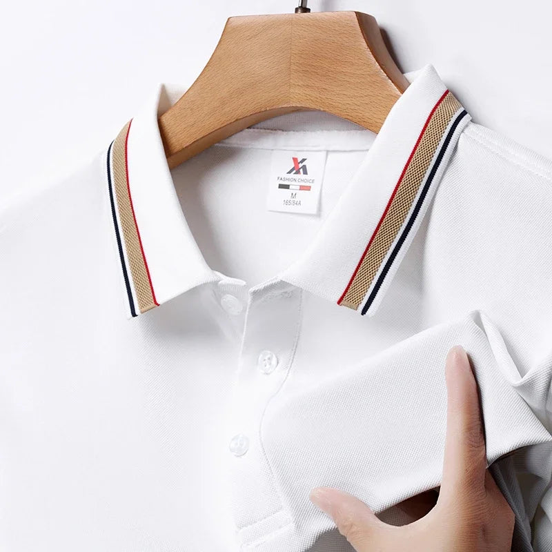 Men's Fashion Solid Short Sleeved Striped Lapel Polo