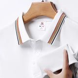 Men's Fashion Solid Short Sleeved Striped Lapel Polo