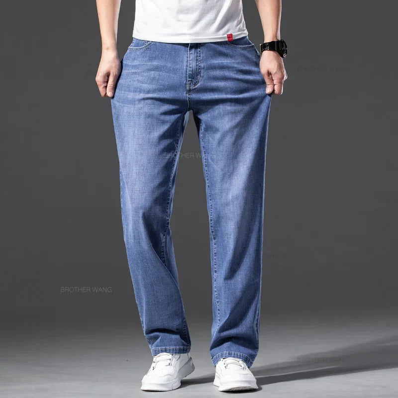 Summer Men's Thin Loose Jeans Classic Straight Gray